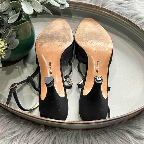 VTG Salvatore Ferragamo Women's Black Nylon Strappy Heels Size 8.5 Made In Italy - Picture 10 of 13